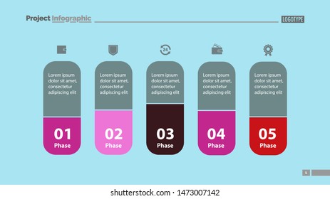 Five elements process chart slide template. Business data. Model, comparison, design. Creative concept for infographic, presentation, report. Can be used for topics like management, economics