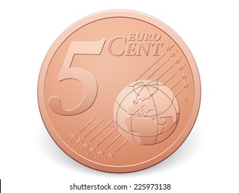 Five euro cent coin on a white background.