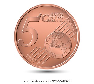 Five euro cent coin. Reverse coin. Vector illustration.