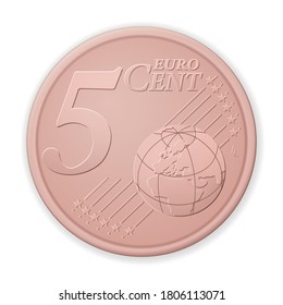 Five euro cent on a white background. Vector illustration.