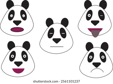 Five expressions of pandaman : shock, not interested, happy, sad, tongue sticking out. 