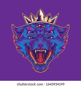 Five eyes panthera monster king animal head.