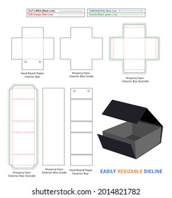 Five face magnetic closer rigid box, Custom luxury rigid boxes dieline template and 3D box