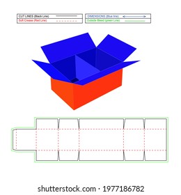 Five face shipping box, shipping box with devider or seperator box dieline tamplate and 3d box