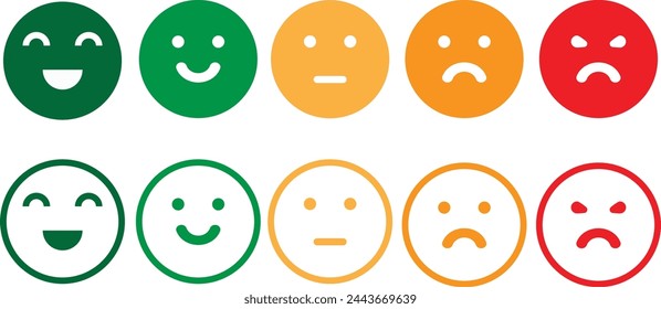 Fünf Gesichtsausdrücke des Feedback-Icons. Vektor-Illustration der Rating-Zufriedenheit