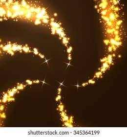 Five falling Christmas stars background flying towards each other creating magical fantasy swirl perspective. Vector illustration