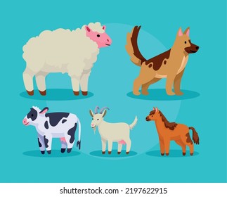 cinco animales de granja establecen iconos