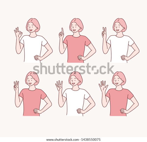 5人の女の手が 拳で 1本の指 2本 3本 4本の指を上に向けて上に挙げる 手描きのスタイルのベクター画像デザインイラスト のベクター画像素材 ロイヤリティフリー
