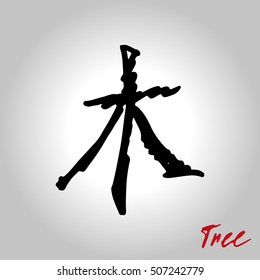 Five Feng Shui Elements Set - Chinese Wu Xing symbols. Translation of chinese hieroglyphs- wood, fire, earth, metal, water. Hand drawn hieroglyphs of 5 elements