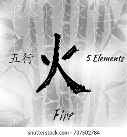Five Feng Shui Elements Set - Chinese Wu Xing symbols. Translation of chinese hieroglyphs- wood, fire, earth, metal, water.