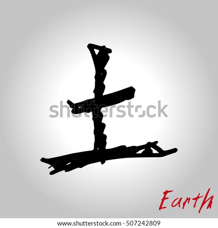 Five Feng Shui Elements Set - Chinese Wu Xing symbols. Translation of chinese hieroglyphs- wood, fire, earth, metal, water. Hand drawn hieroglyphs of 5 elements