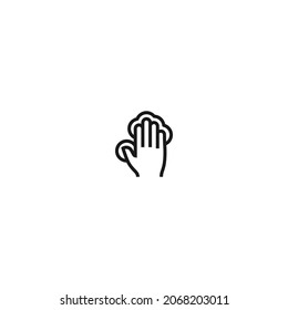 icono negro de la mano de la prensa de cinco dedos, fondo blanco aislado