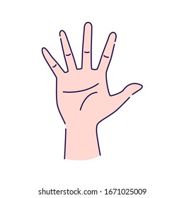 Five fingers gesture line color icon. Make fingers up gesture sketch element. Pictogram for web page, mobile app, promo. Editable stroke. Hand drawn illustration