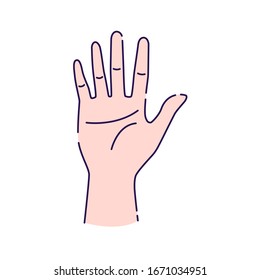 Five fingers gesture line color icon. Make fingers up gesture sketch element. Pictogram for web page, mobile app, promo. Editable stroke. Hand drawn illustration