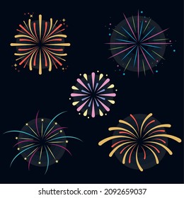 five fireworks explosion set icons