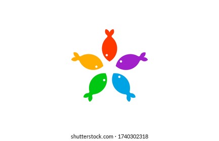 Five Fish Animal Water Sea Star Colorful Logo Design Inspiration