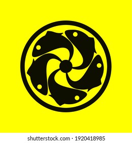 Five fish logo template with geometric japanese kamon crest illustration in flat design monogram symbol
