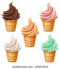 Cinco sabores de helado blando