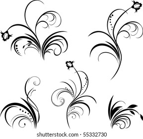 Five floral elements for design. Vector