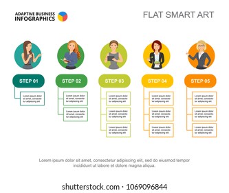 Five flowchart infographic design. Editable template for step diagram, process chart. Creative concept for presentation, project, report can be used for topics like business, teamwork, workflow