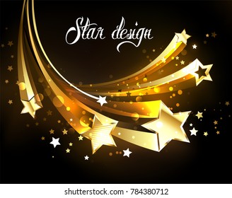 Five flying golden stars on dark background.