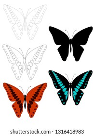 Five flying simple insects for coloring, decoration