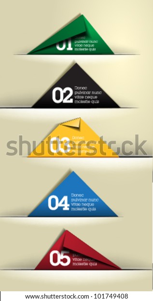 five folded paper cards in paper cut /\
colorful / vector / suitable for\
infographic
