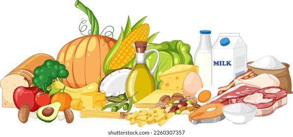 The five food groups isolated illustration