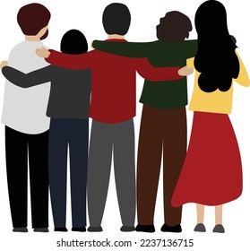 Five friends hugging from behind 