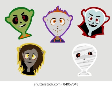 Five funny Halloween characters, as a stickers