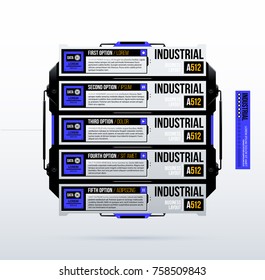 Five futuristic options template in clean hi-tech/techno style on white background