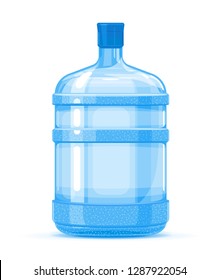 Five Gallon Big Plastic Water Bottle Container Quality Illustration Standing On White Background, Water Delivery Service Of Fresh Purified Water