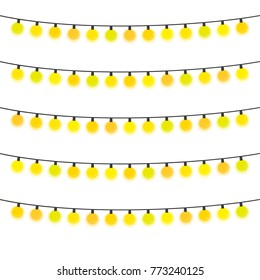 Five garlands with yellow light bulbs on a white background. Vector illustration. - Shutterstock ID 773240125