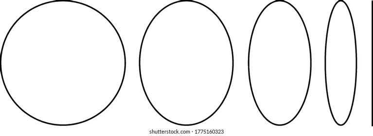 Five Geometric Shapes including one circle, three ellipses, and one vertical line, vintage line drawing or engraving illustration.