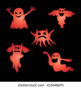 Five Ghosts with Different Expressions. Hand drawing illustration.