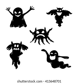 Five Ghosts with Different Expressions. Hand drawing illustration.