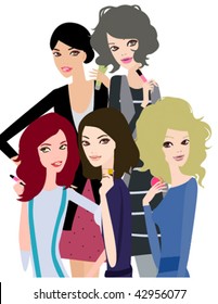 five girl with Cosmetics