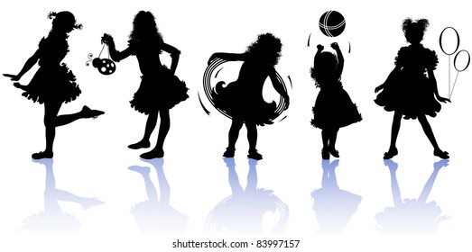 Five girls had fun playing in the group