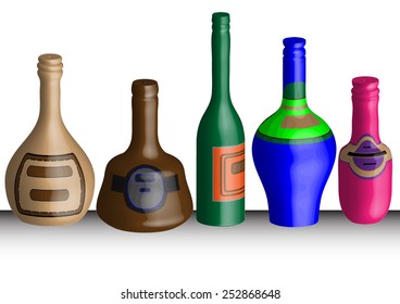 Five glass bottles