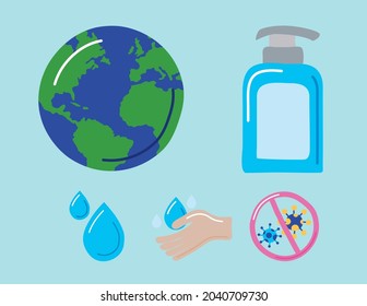 five global handwashing day set icons