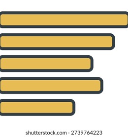 Five gold bars with black outlines, varying lengths, on a white background.