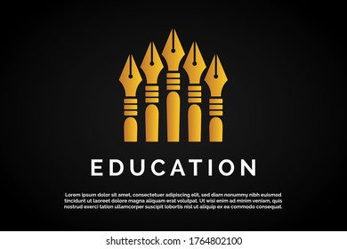 Five Gold Pens illustration for Initial Letter Logo For Your Company Name, Alphabet Logo Template Ready For Use, Modern Initial Logo