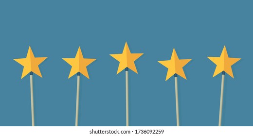 Five gold star customer service satisfaction feedback vector art - Excellent online internet business illustration experience reviews - Delivery, product quality and client report survey