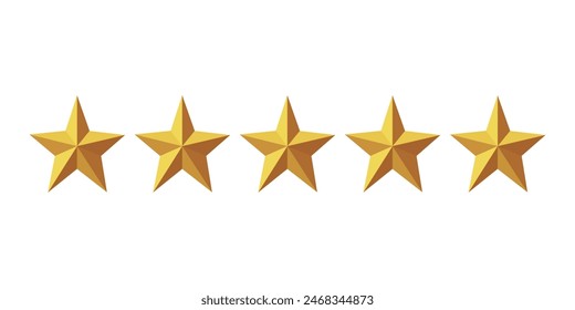 Five gold star rating badge. Five star rating for products and services. Vector illustration. Premium quality. Isolated on white background