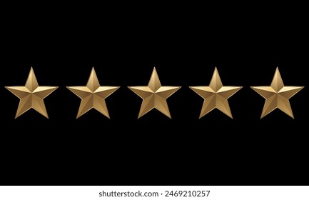 Five Gold Star Rating Badge. Five star rating for goods and services. Vector illustration. Premium quality. Isolated on black background	
