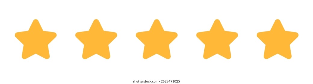 Five gold star rating. Satisfaction Rating and Leaving Positive Review. Online feedback reputation quality customer review. Review and rate us stars, business concept for apps and websites. Rate us