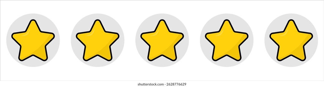 Five gold star rating. Satisfaction Rating and Leaving Positive Review. Online feedback reputation quality customer review. Review and rate us stars, business concept for apps and websites. Rate us