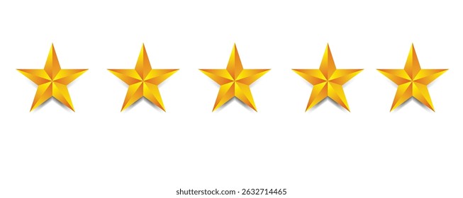 Five gold stars are evenly spaced in a horizontal line on a white background. 