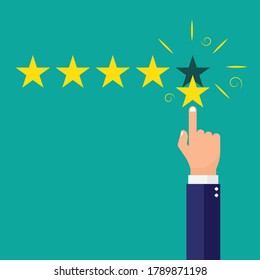 Five gold stars with hand Vector illustration. 