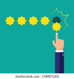 Five gold stars with hand Vector illustration. 